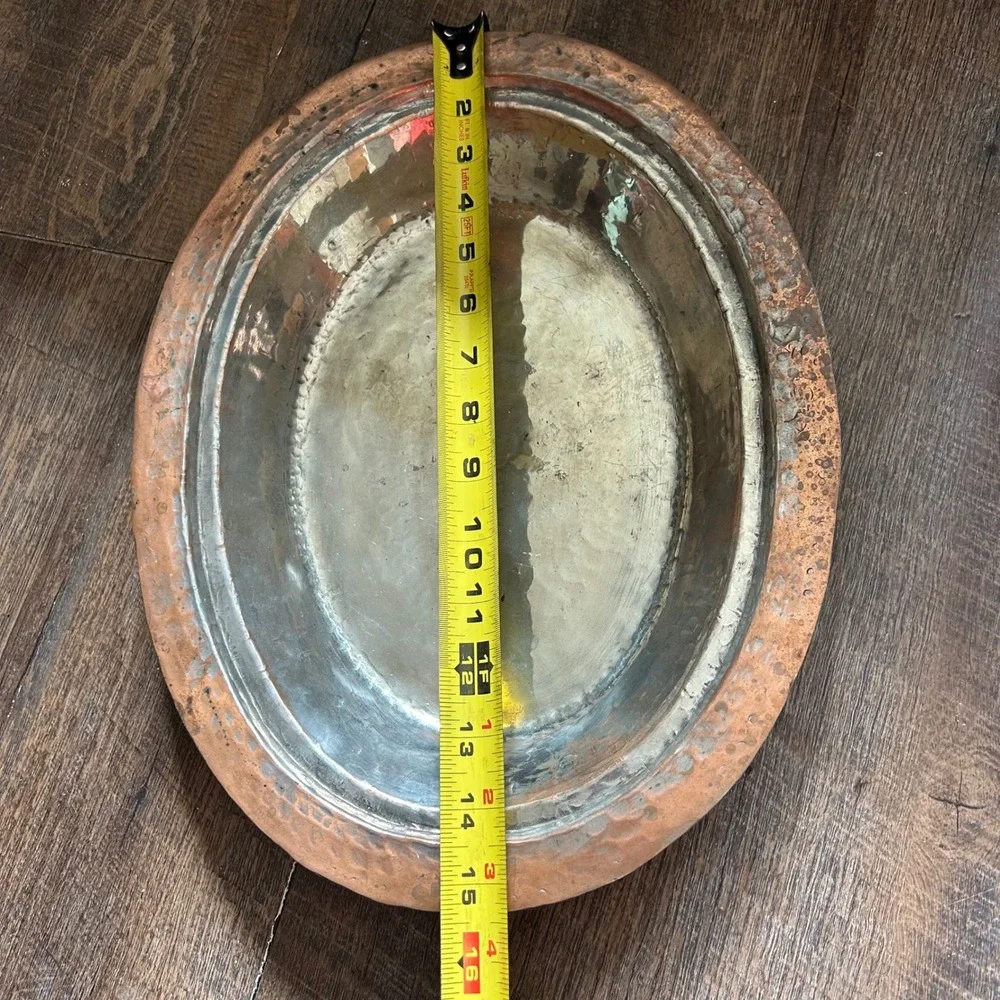 Handmade Pure Copper Serving Kebab Plate iskender Turkish presentation oval tinn
